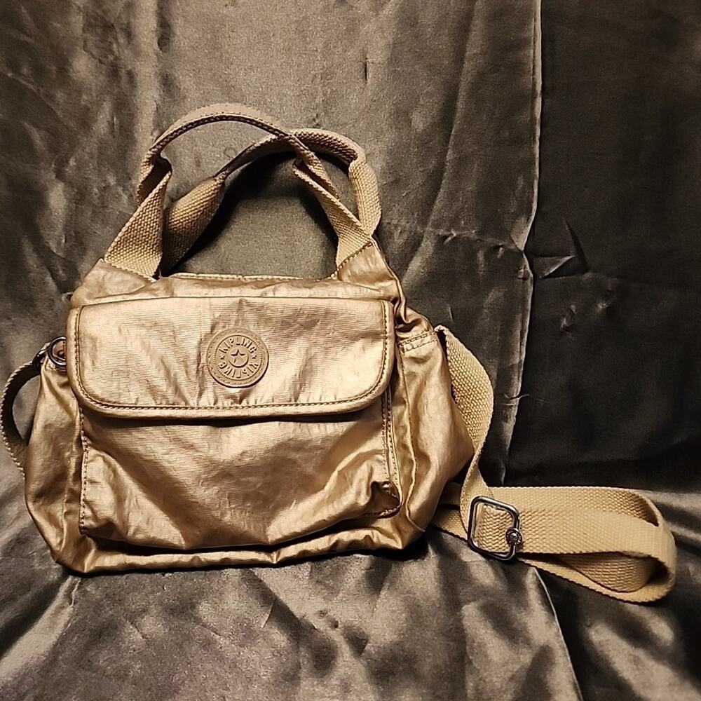 Kipling Star S Small Gold Metallic Crossbody Handbag Purse Polka Dot Lined Rare